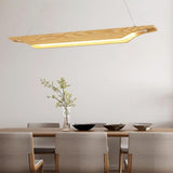 Linear Wood LED Pendant Light Modern Rustic Chandelier for Kitchen Island and Dining Room