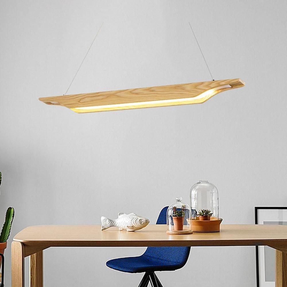 Linear Wood LED Pendant Light Modern Rustic Chandelier for Kitchen Island and Dining Room