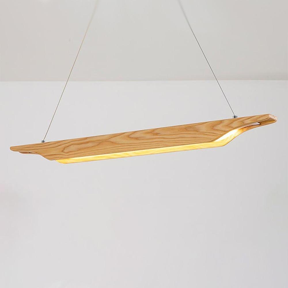Linear Wood LED Pendant Light Modern Rustic Chandelier for Kitchen Island and Dining Room
