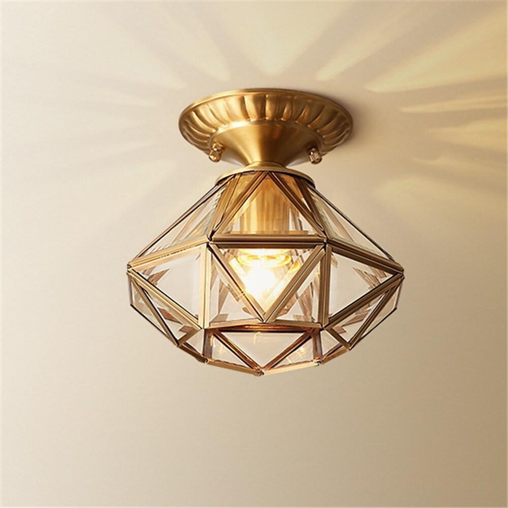 Vintage Industrial Metal and Glass Flush Mount Ceiling Light Lantern for Hallway Bedroom