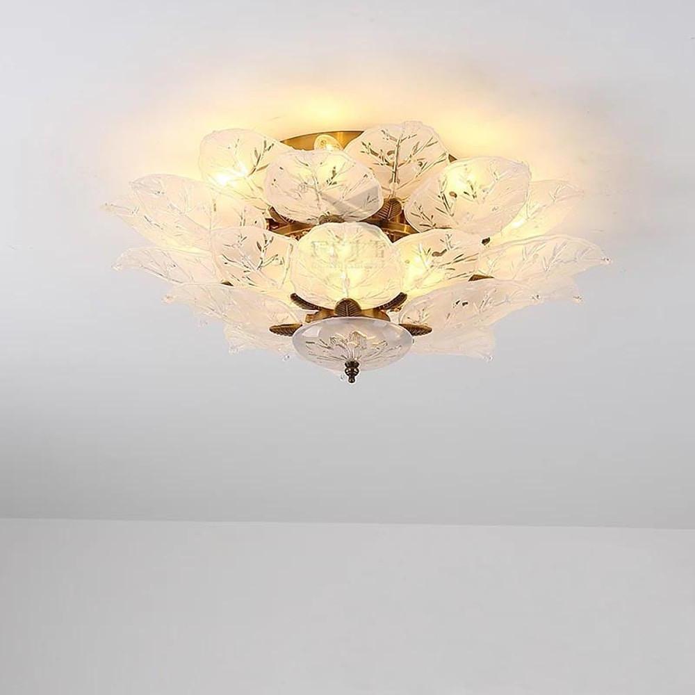 Floral Leaf Design Flush Mount Ceiling Light Elegant Metal and Glass LED Lamp