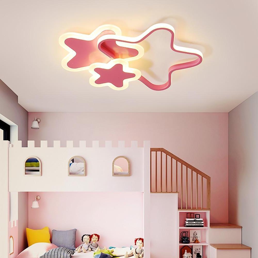 Modern Triple Star LED Flush Mount Ceiling Light for Childrens Bedroom and Nursery Decor