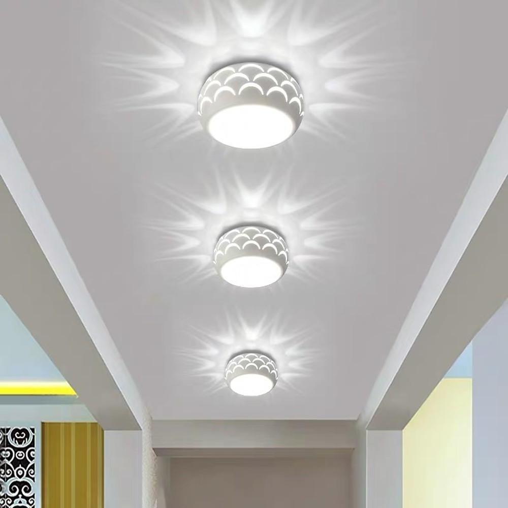 Modern Drum LED Flush Mount Ceiling Light Hollow Pattern Hallway Entryway Fixture