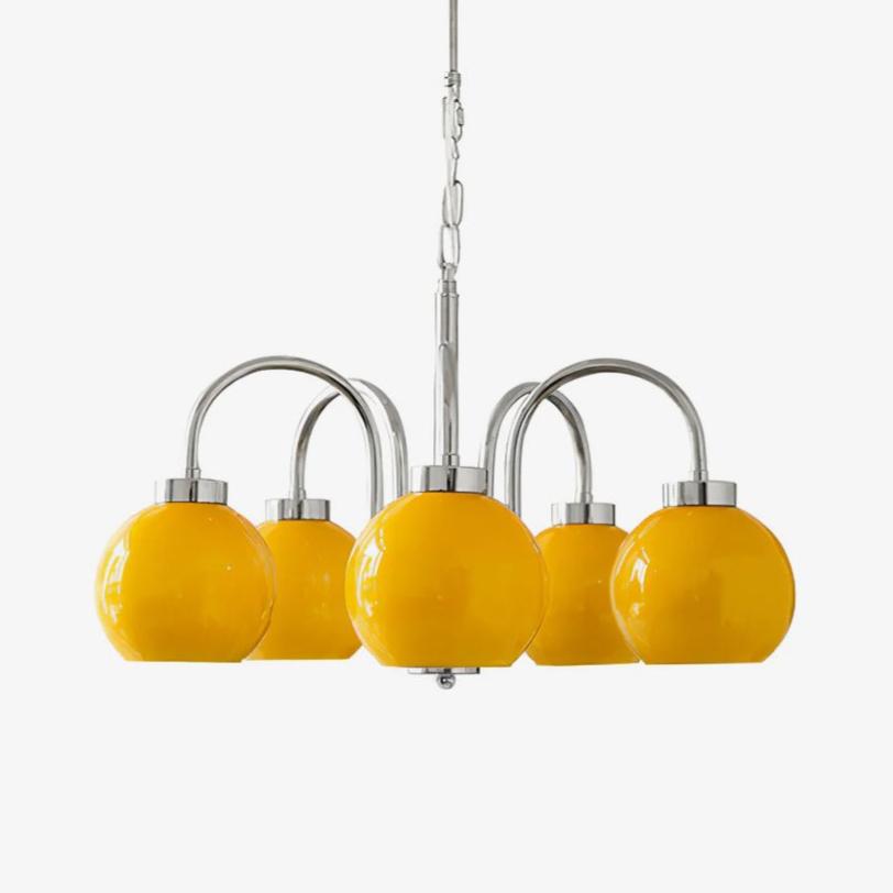 Loa Mid Century Modern Yellow Glass Globe Chandelier with Polished Chrome Finish
