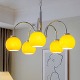 Loa Mid Century Modern Yellow Glass Globe Chandelier with Polished Chrome Finish