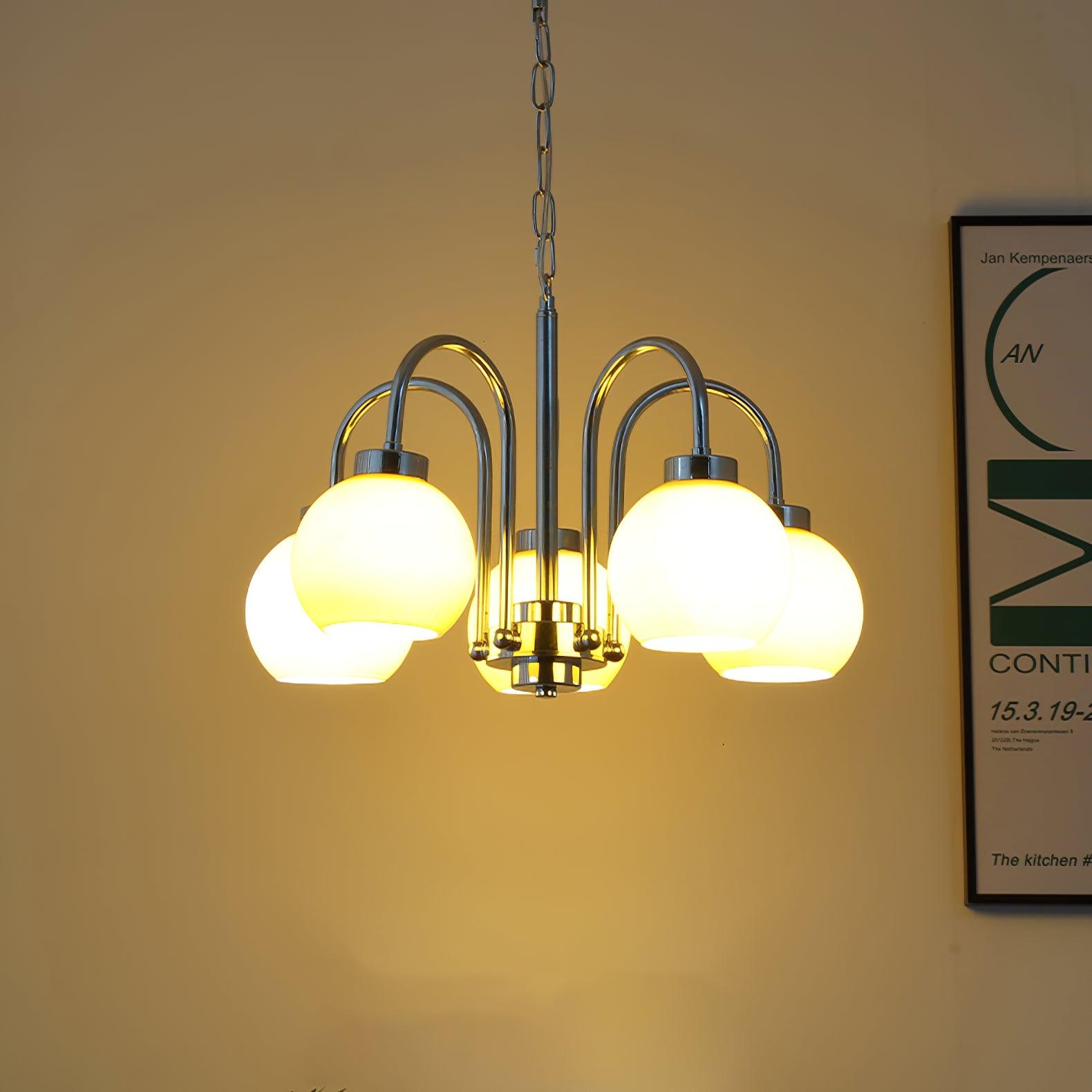 Loa Mid Century Modern Yellow Glass Globe Chandelier with Polished Chrome Finish