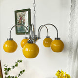 Loa Mid Century Modern Yellow Glass Globe Chandelier with Polished Chrome Finish