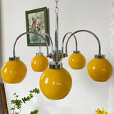 Loa Mid Century Modern Yellow Glass Globe Chandelier with Polished Chrome Finish