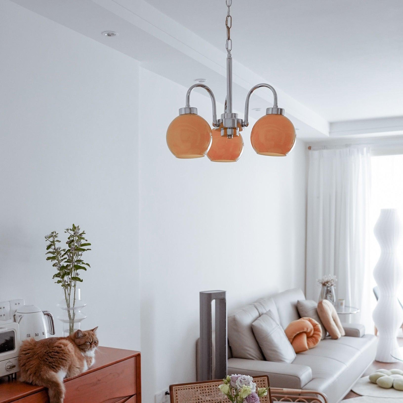 Loa Mid Century Modern Yellow Glass Globe Chandelier with Polished Chrome Finish