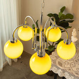 Loa Mid Century Modern Yellow Glass Globe Chandelier with Polished Chrome Finish