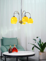 Loa Mid Century Modern Yellow Glass Globe Chandelier with Polished Chrome Finish