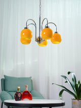 Loa Mid Century Modern Yellow Glass Globe Chandelier with Polished Chrome Finish