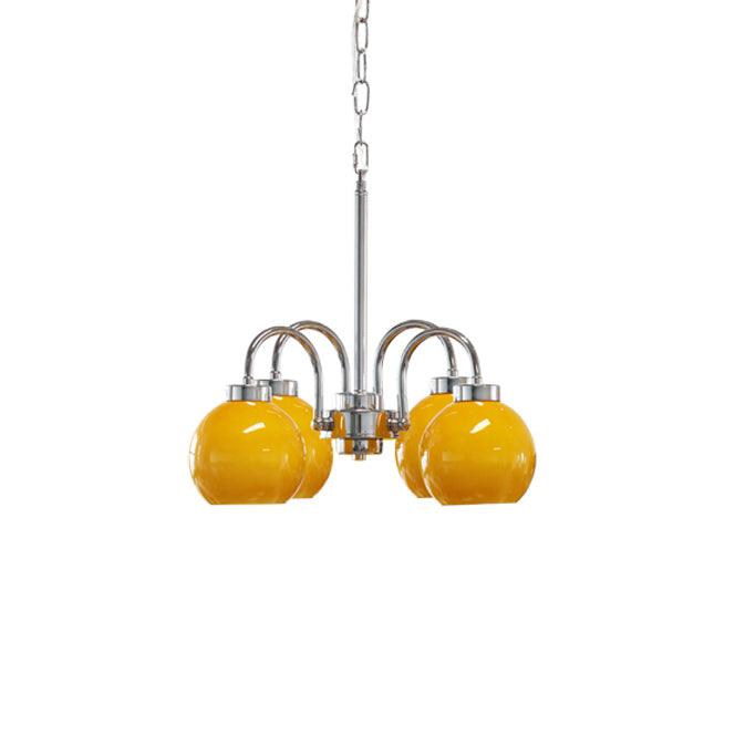 Loa Mid Century Modern Yellow Glass Globe Chandelier with Polished Chrome Finish