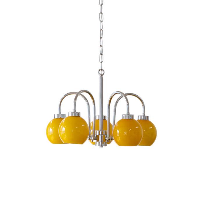 Loa Mid Century Modern Yellow Glass Globe Chandelier with Polished Chrome Finish