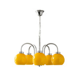 Loa Mid Century Modern Yellow Glass Globe Chandelier with Polished Chrome Finish