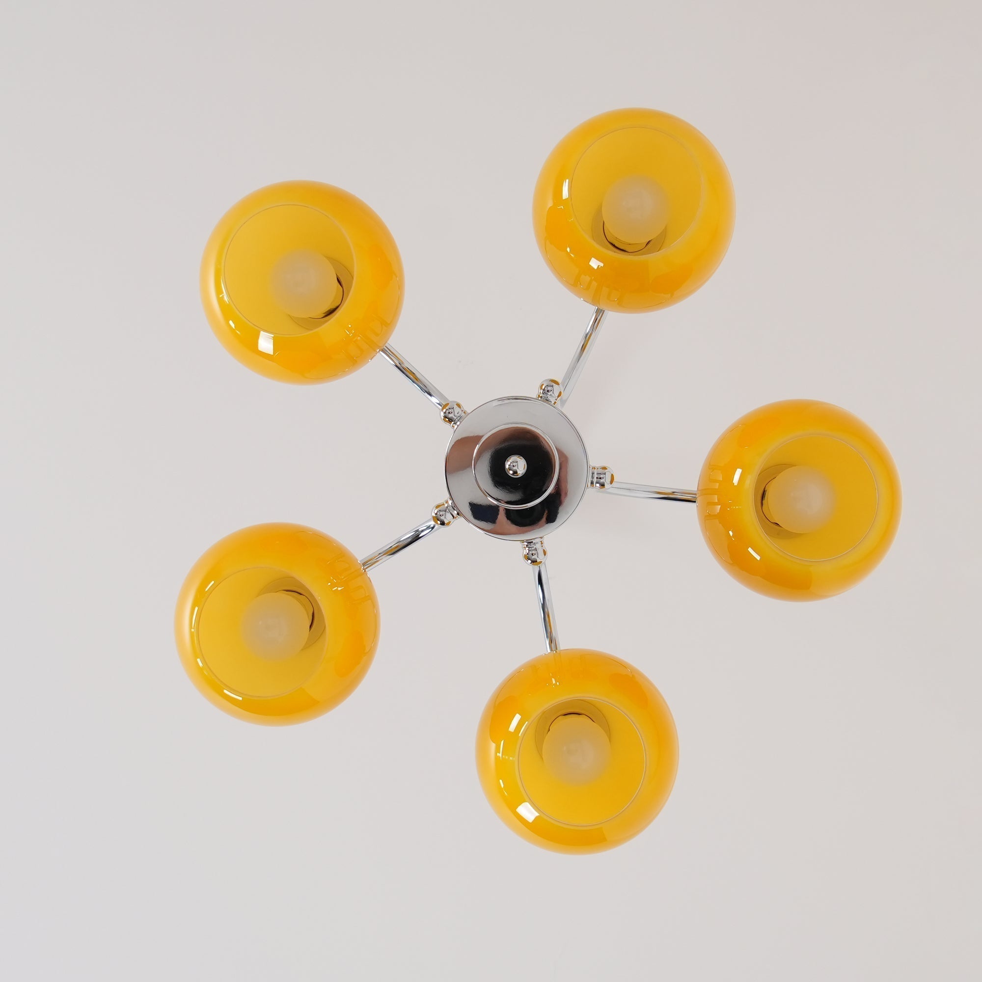 Loa Mid Century Modern Yellow Glass Globe Chandelier with Polished Chrome Finish