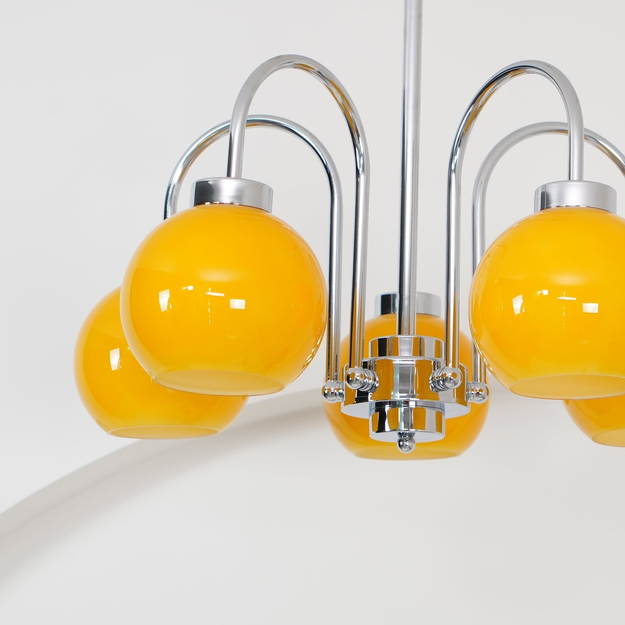 Loa Mid Century Modern Yellow Glass Globe Chandelier with Polished Chrome Finish