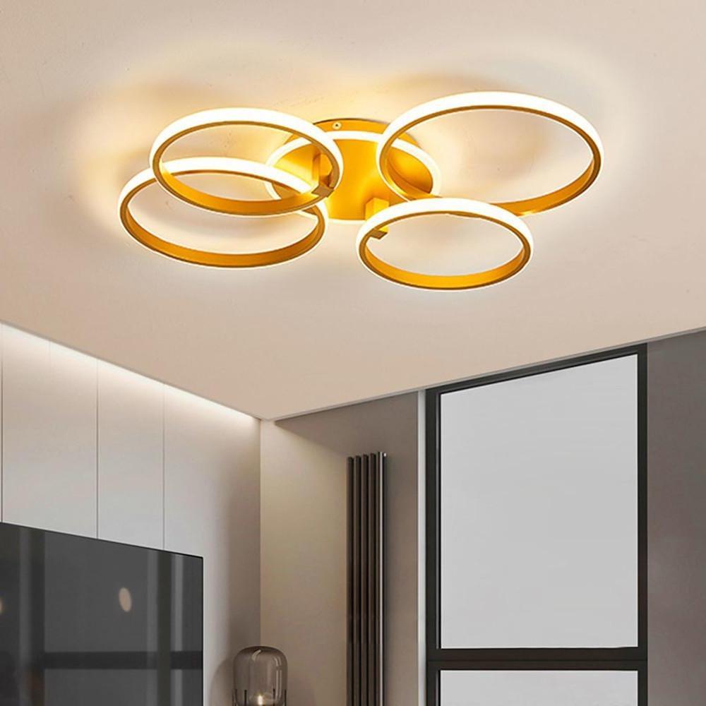 Modern 4 Ring Gold LED Ceiling Light Dimmable Artistic Flush Mount Lighting for Living Room