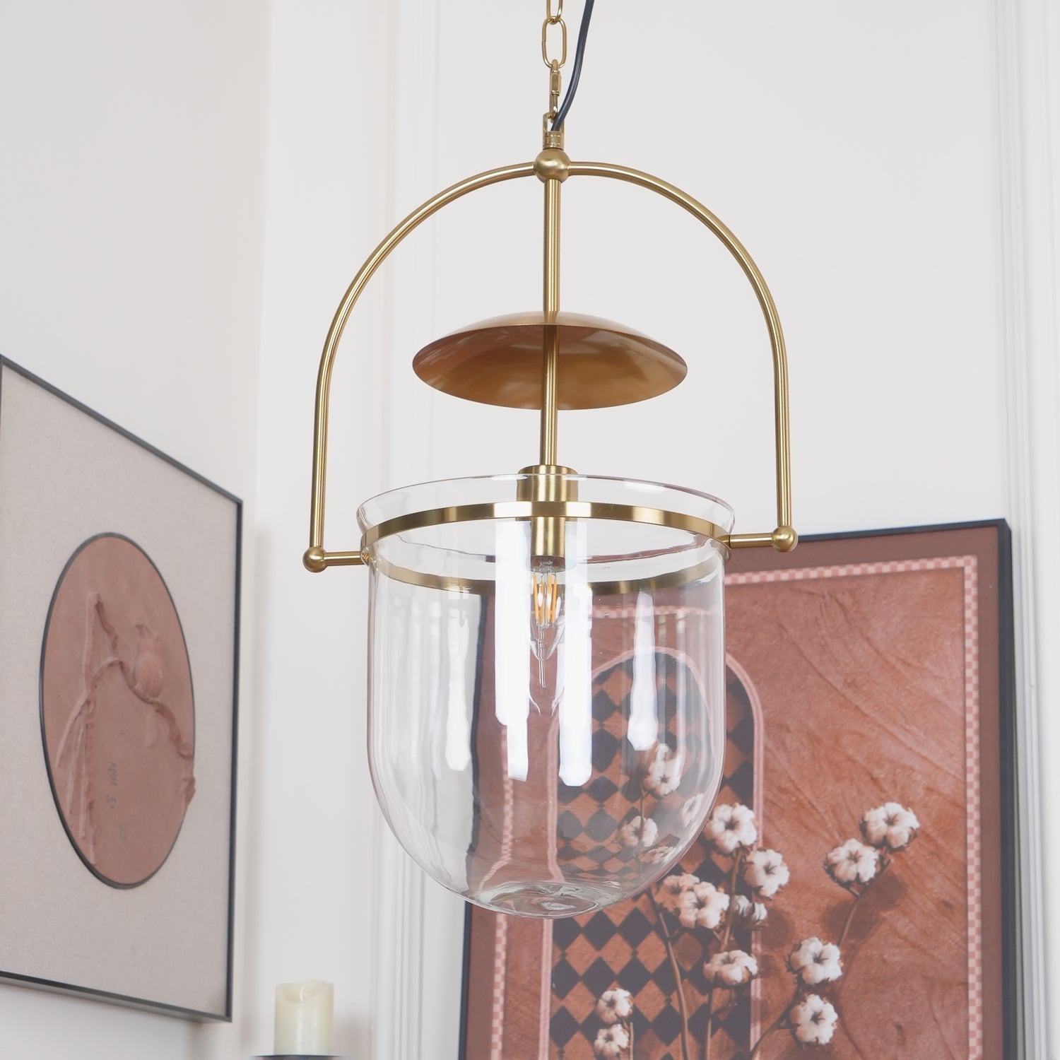Lorford Cup Glass Pendant Light Elegant Gold Finish Hanging Ceiling Lamp for Modern Kitchens