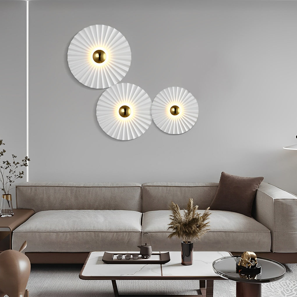 Lotus Leaf Round Pleated LED Wall Sconce Modern White Decorative Light Fixture