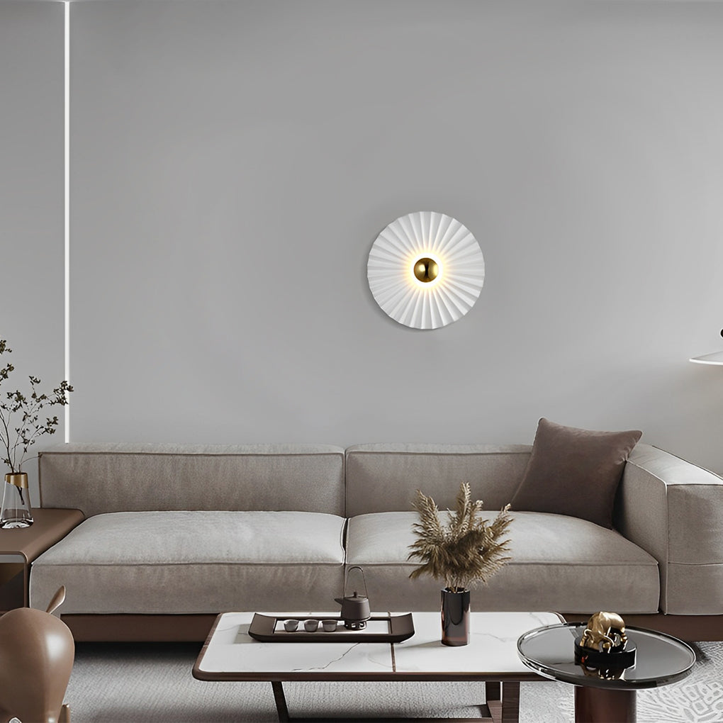 Lotus Leaf Round Pleated LED Wall Sconce Modern White Decorative Light Fixture