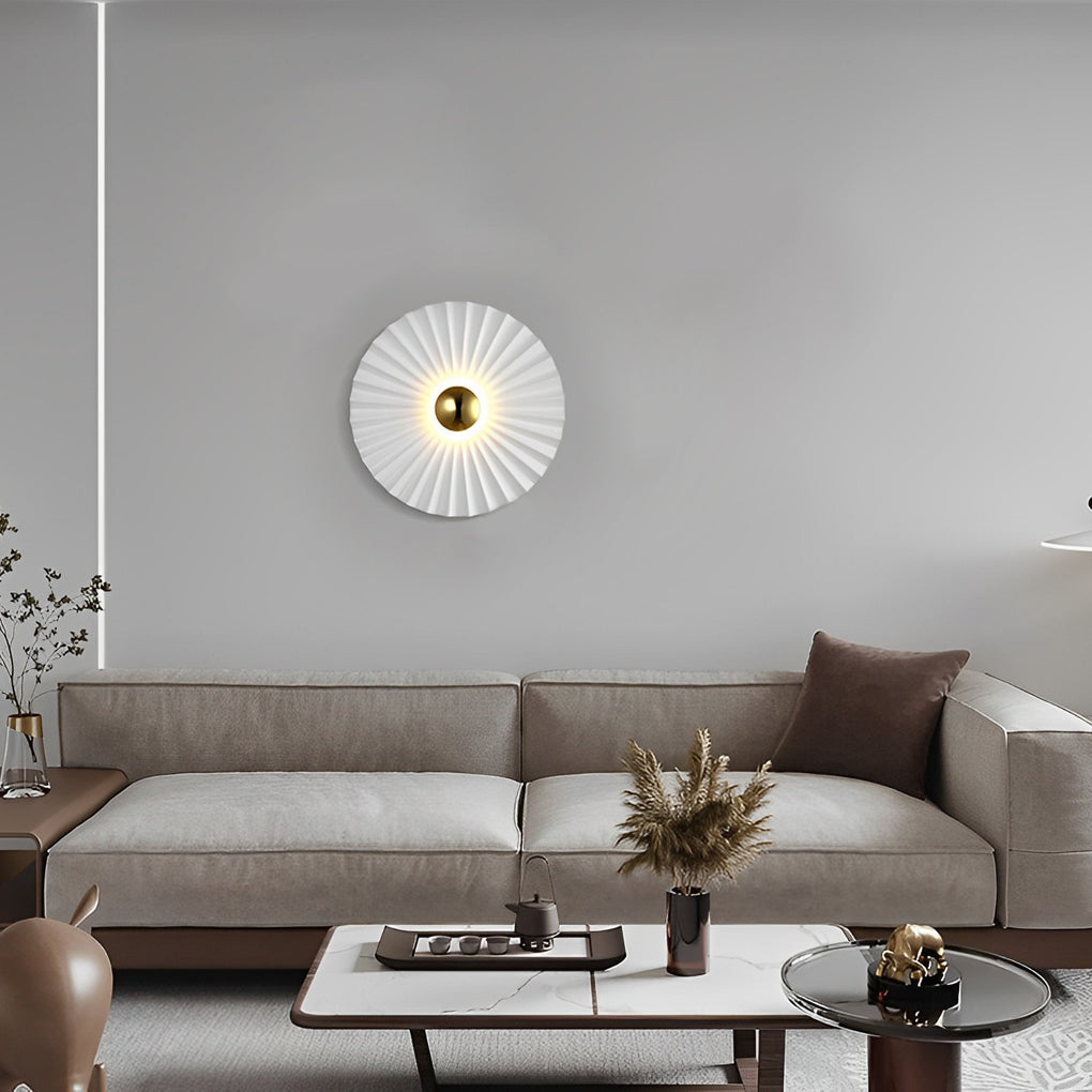 Lotus Leaf Round Pleated LED Wall Sconce Modern White Decorative Light Fixture