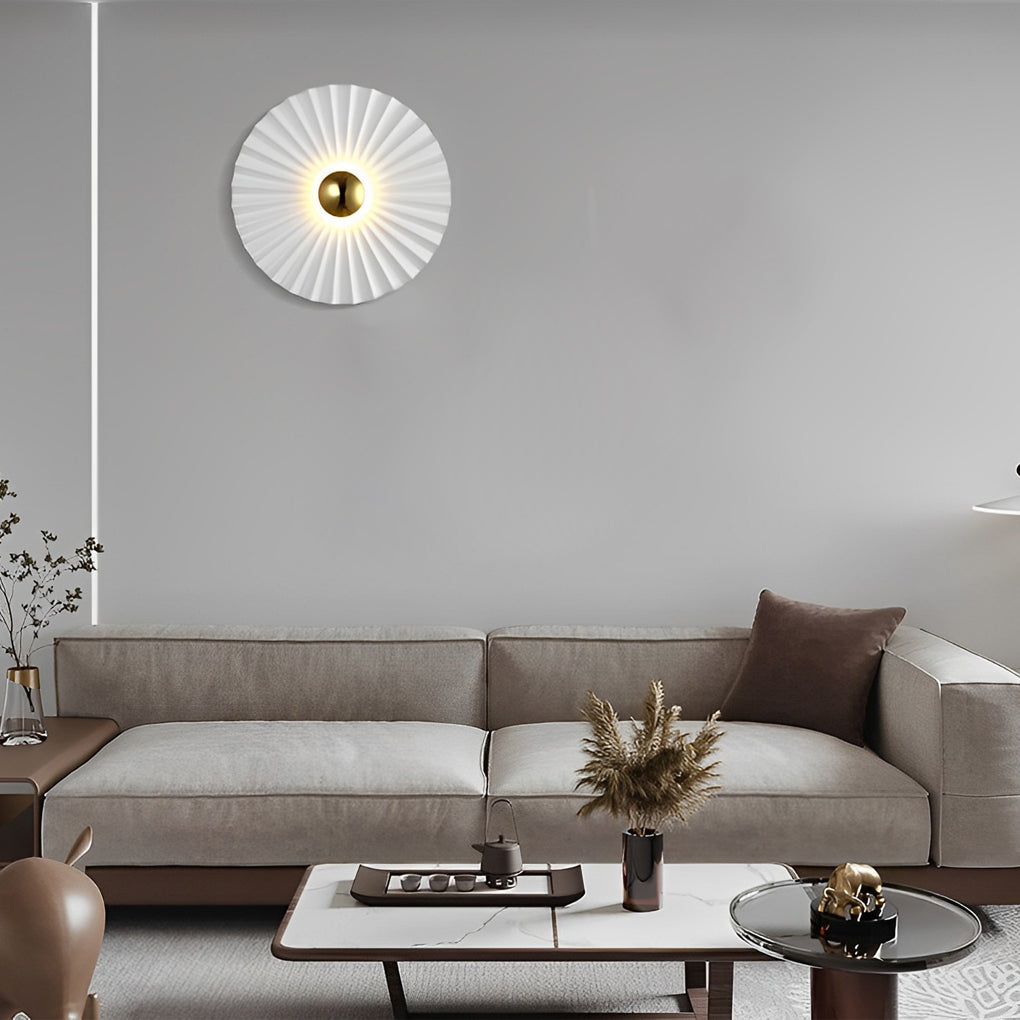 Lotus Leaf Round Pleated LED Wall Sconce Modern White Decorative Light Fixture