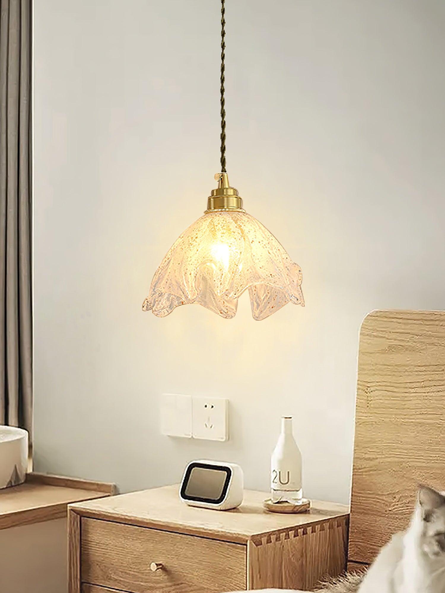 lotus-shape-brass-and-etched-crystal-glass-small-pendant-lamp-for-kitchen-and-hallway-lighting