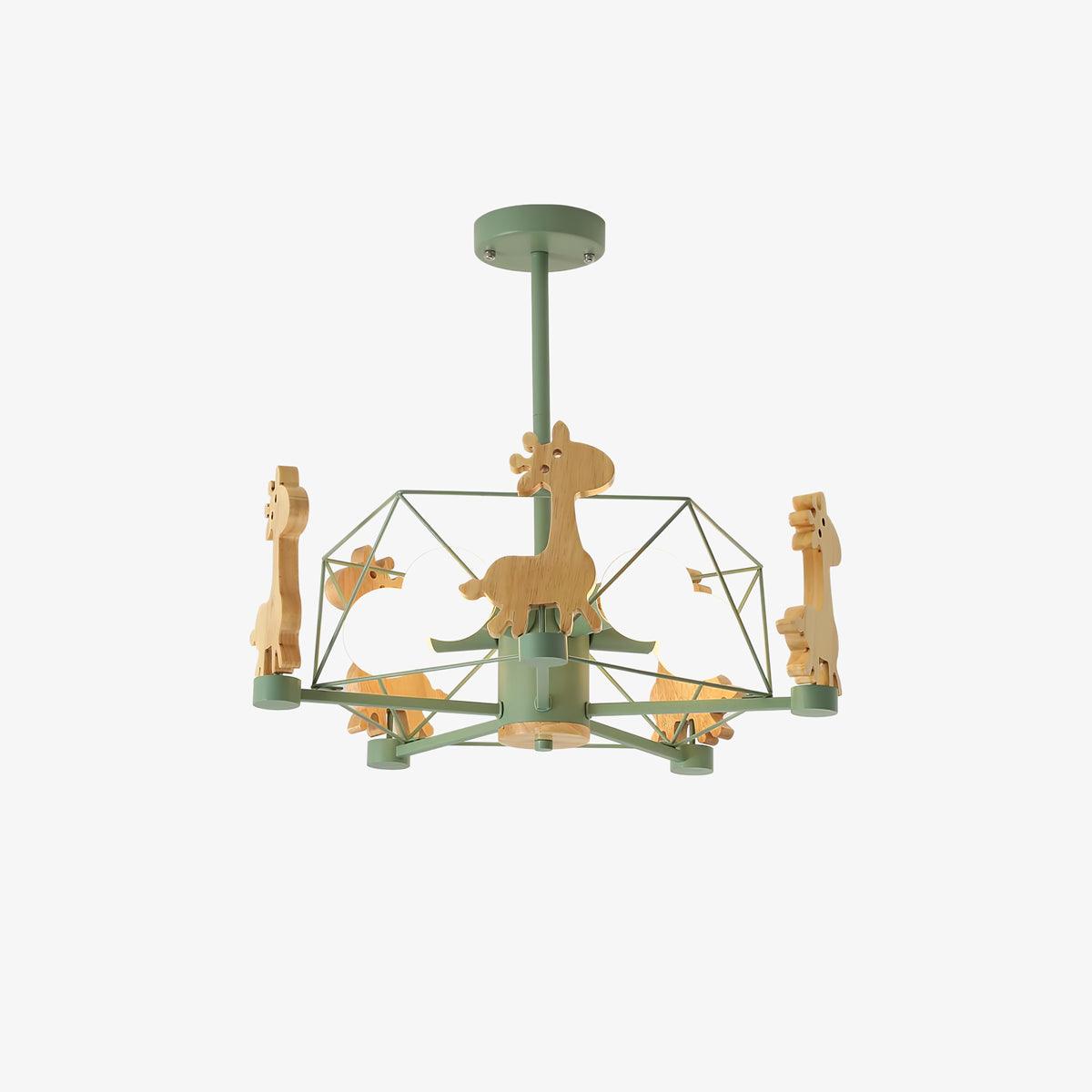 Lovely Deer Animal Themed Wooden Chandelier Ceiling Light for Kids Bedroom and Playroom