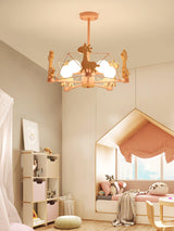 Lovely Deer Animal Themed Wooden Chandelier Ceiling Light for Kids Bedroom and Playroom