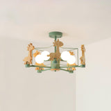 Lovely Deer Animal Themed Wooden Chandelier Ceiling Light for Kids Bedroom and Playroom