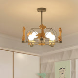 Lovely Deer Animal Themed Wooden Chandelier Ceiling Light for Kids Bedroom and Playroom