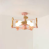 Lovely Deer Animal Themed Wooden Chandelier Ceiling Light for Kids Bedroom and Playroom