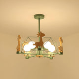 Lovely Deer Animal Themed Wooden Chandelier Ceiling Light for Kids Bedroom and Playroom