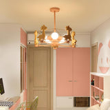 Lovely Deer Animal Themed Wooden Chandelier Ceiling Light for Kids Bedroom and Playroom