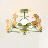Lovely Deer Animal Themed Wooden Chandelier Ceiling Light for Kids Bedroom and Playroom