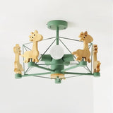 Lovely Deer Animal Themed Wooden Chandelier Ceiling Light for Kids Bedroom and Playroom