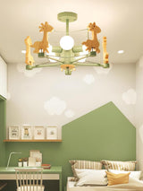 Lovely Deer Animal Themed Wooden Chandelier Ceiling Light for Kids Bedroom and Playroom
