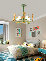 Lovely Deer Animal Themed Wooden Chandelier Ceiling Light for Kids Bedroom and Playroom