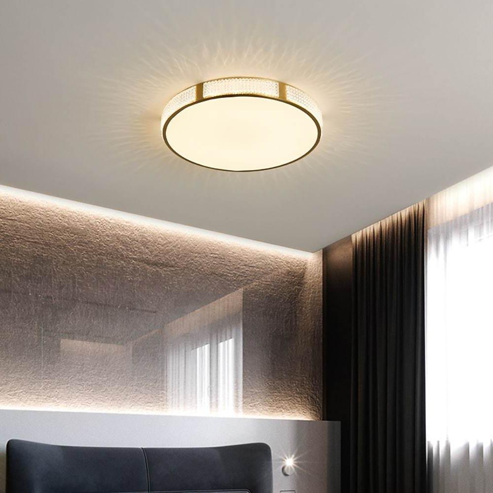 Modern Nordic Copper LED Flush Mount Ceiling Light with Geometric Acrylic Shade