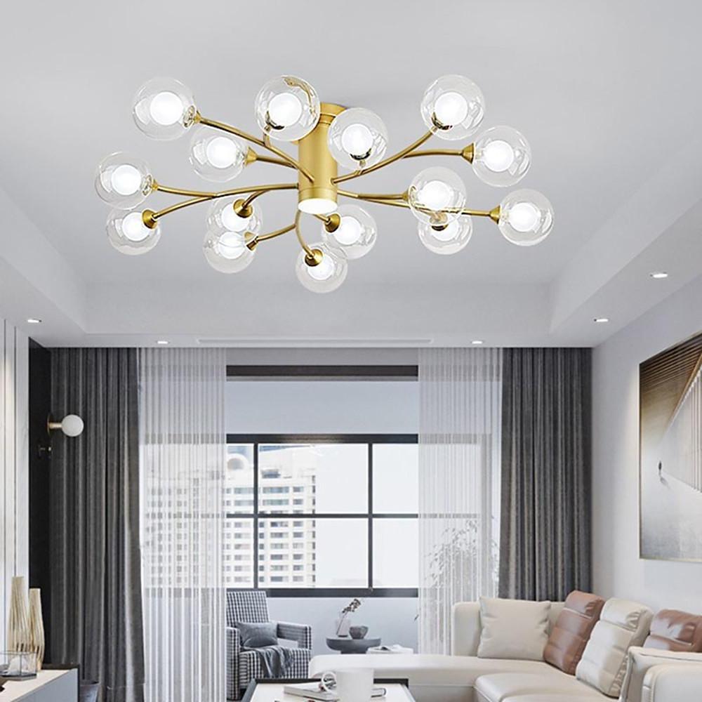 Modern Globe Glass LED Flush Mount Ceiling Light Industrial Metal Lantern Fixture