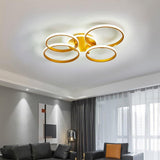 Modern 4 Ring Gold LED Ceiling Light Dimmable Artistic Flush Mount Lighting for Living Room