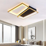 Modern Geometric LED Flush Mount Ceiling Light Black and Gold Multi Ring Fixture