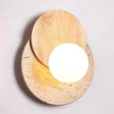 Lunar Eclipse Modern Glass Globe Wall Lamp with Travertine and Wood Base