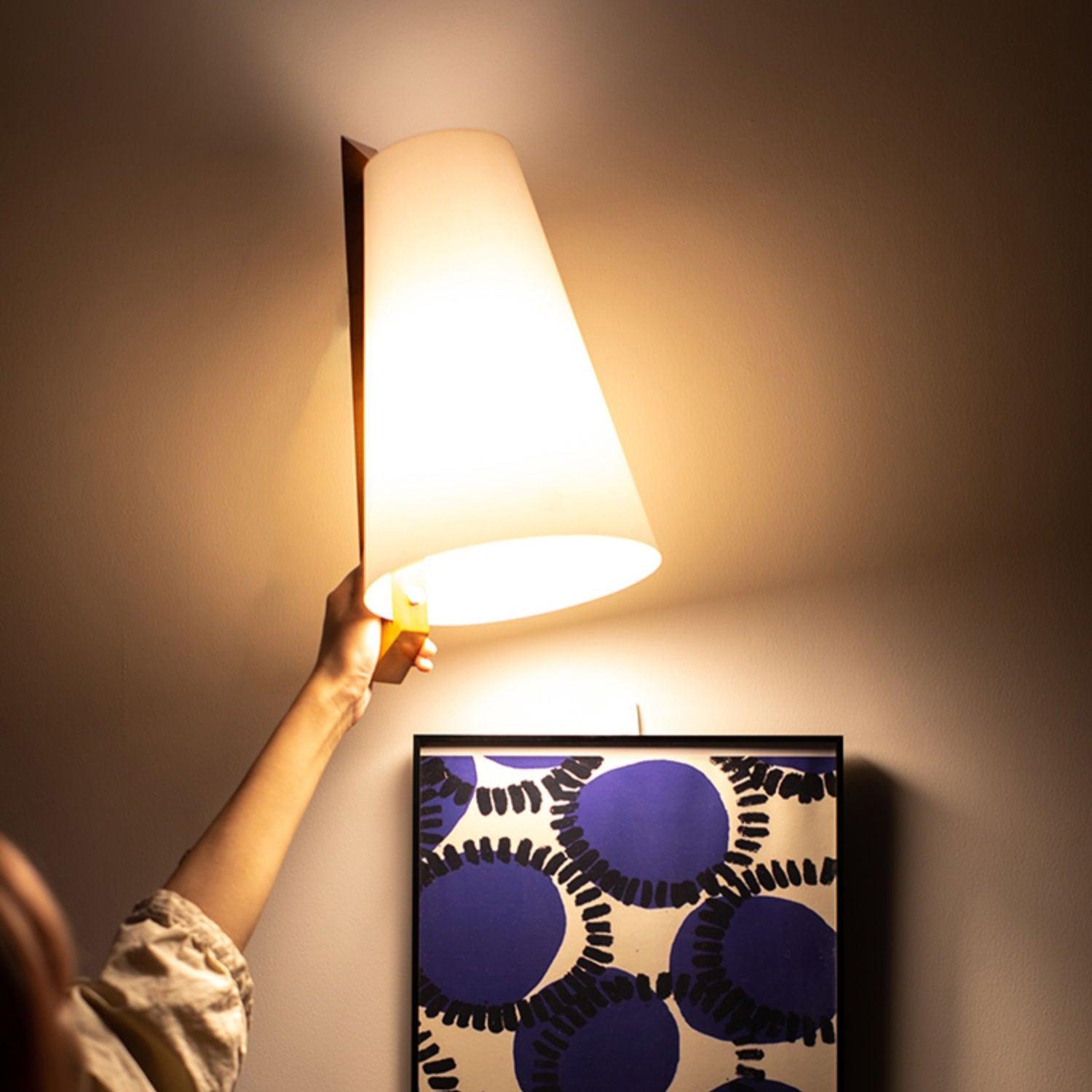 Lupe Minimalist Conical Rice Paper Wall Sconce with Walnut Wood Base Set of 2