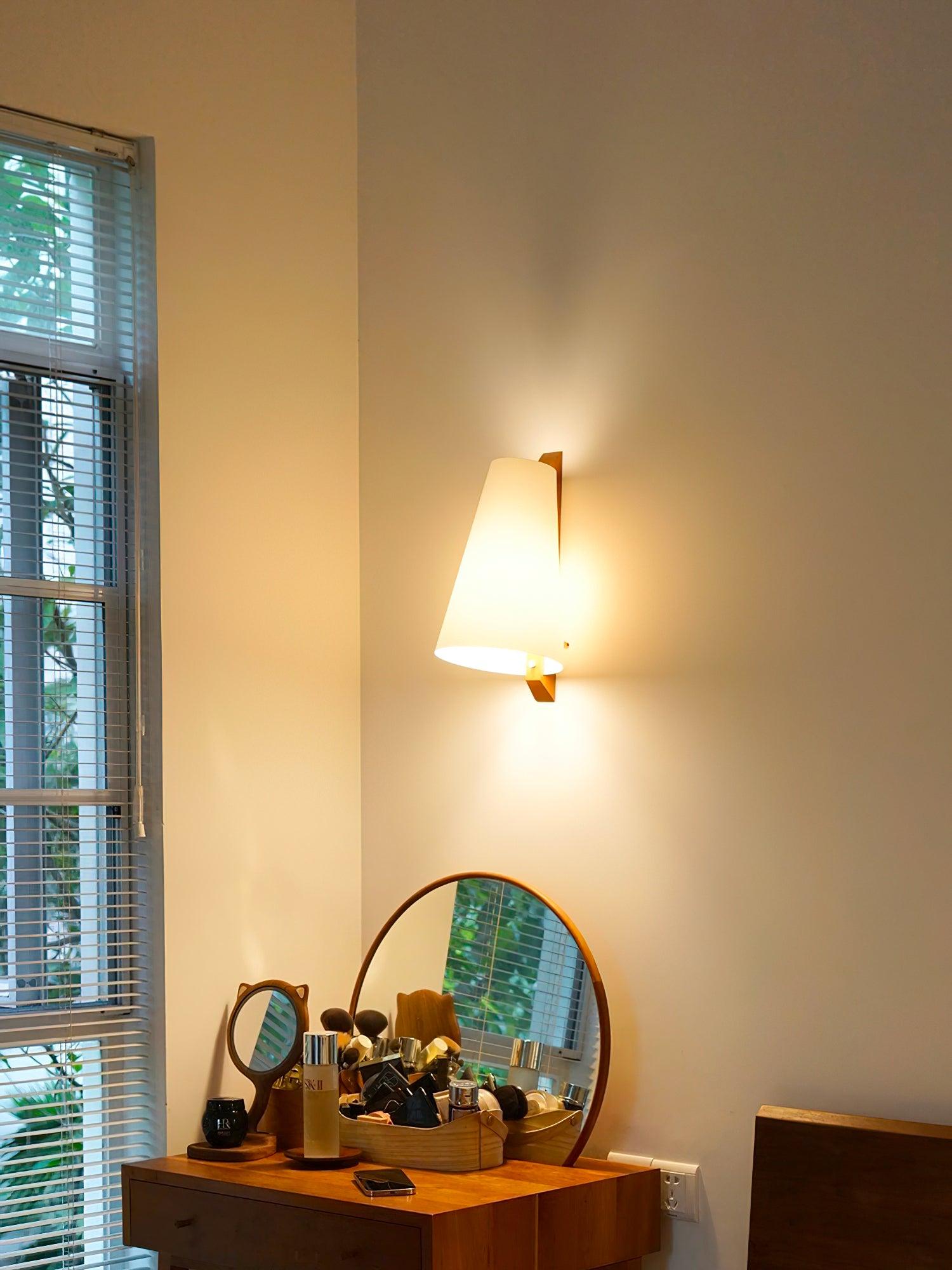 Lupe Minimalist Conical Rice Paper Wall Sconce with Walnut Wood Base Set of 2