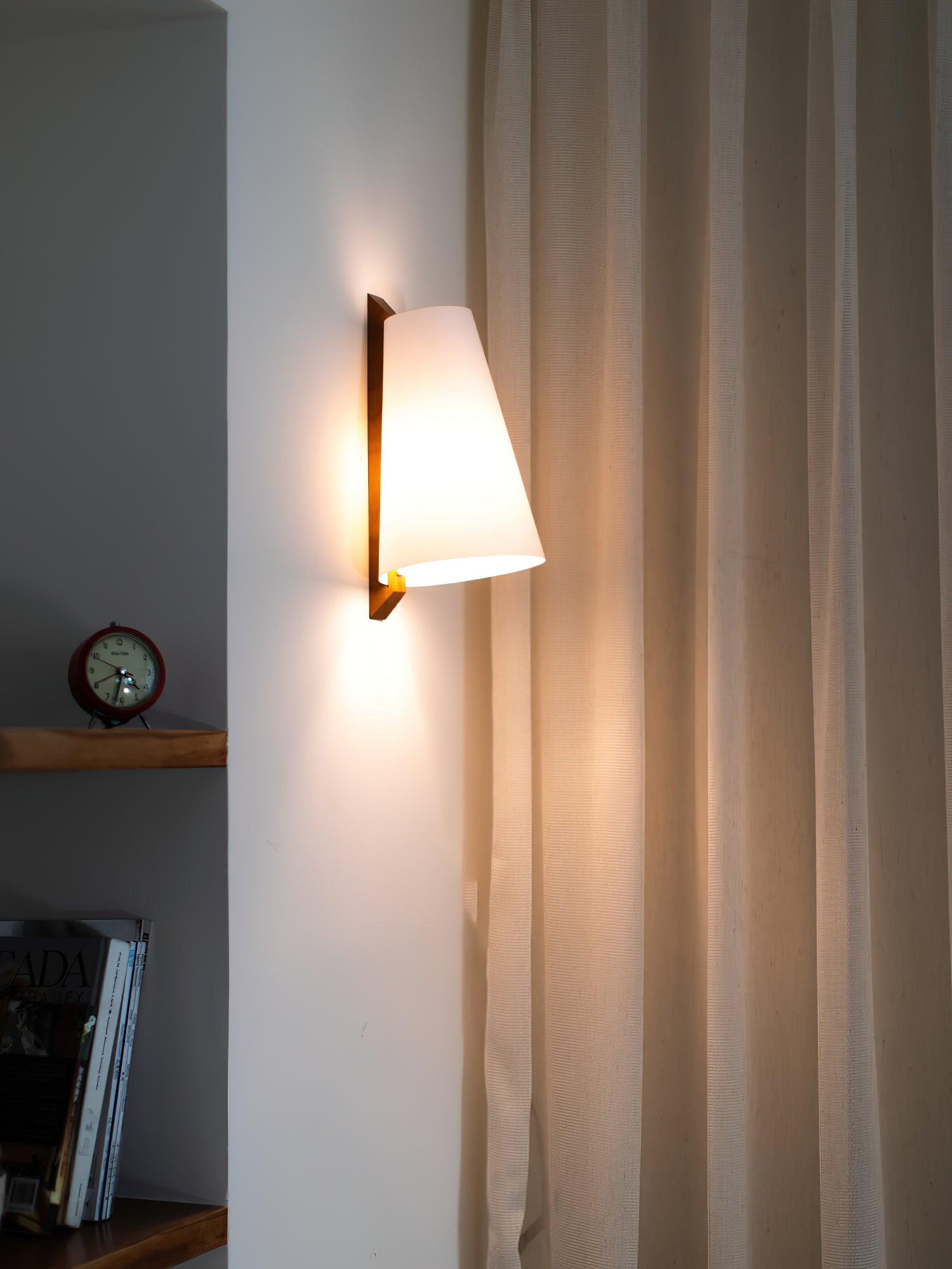 Lupe Minimalist Conical Rice Paper Wall Sconce with Walnut Wood Base Set of 2