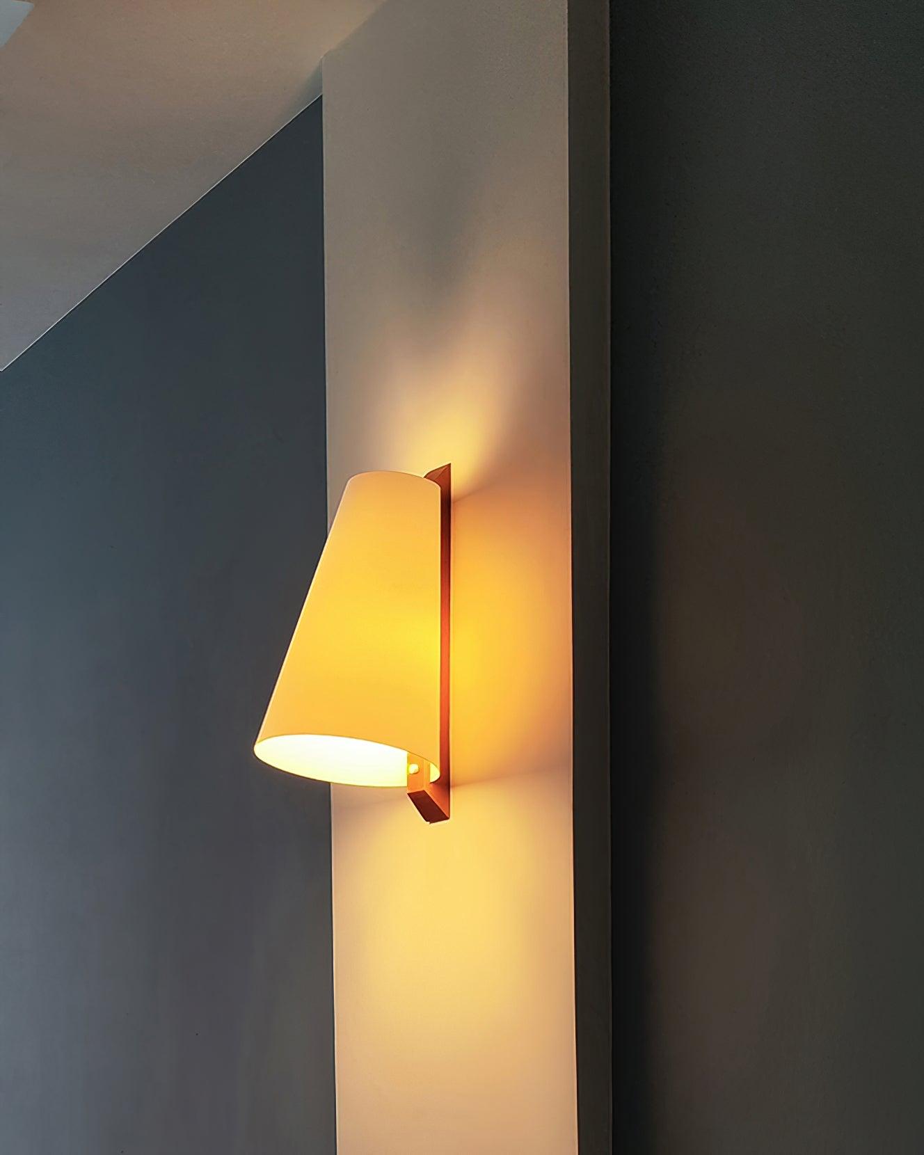 Lupe Minimalist Conical Rice Paper Wall Sconce with Walnut Wood Base Set of 2