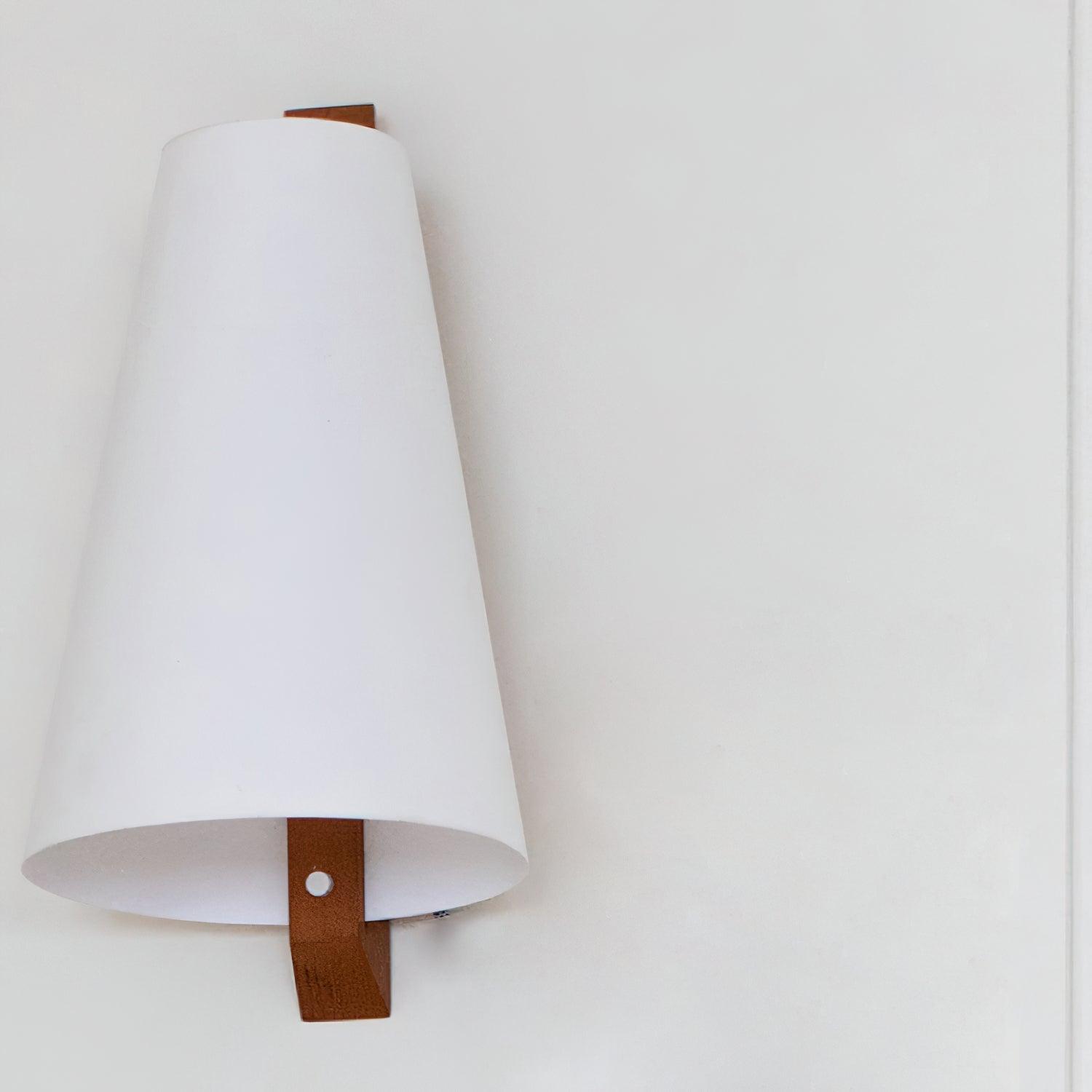 Lupe Minimalist Conical Rice Paper Wall Sconce with Walnut Wood Base Set of 2