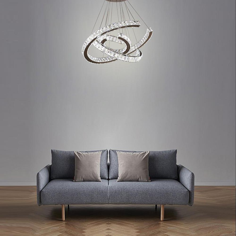 Modern Wave Crystal LED Flush Mount Ceiling Light Stainless Steel Fixture for Dining Room